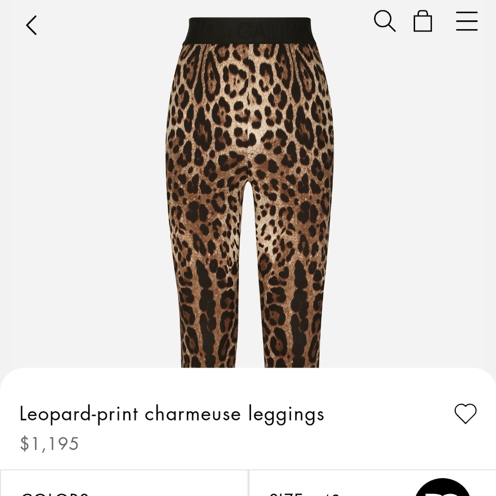Dolce Gabbana Leopard-print charmeuse leggings Sz 48 US 16 $1195